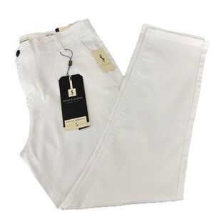 Scott James Men's White jeans  Slim Fit Natural Stretch Classic Pants Size 34X30
